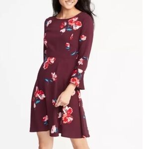 Old Navy Maroon Floral Long Sleeve Dress
